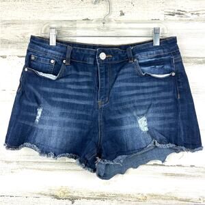 Indigo Rein Juniors 17 Dark Wash Distressed Mid Rise Denim Shorts